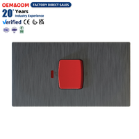 Interrupteur double pôle 45A personnalisé en usine OEM avec bouton rouge néon, interrupteurs électriques muraux gris brossé