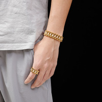 Exquisi Armband & Ring Schmuck Set für Männer Uhren armband Armband mit Zirkon Edelstahl CZ Ring Gold Silber Schwarz Farben