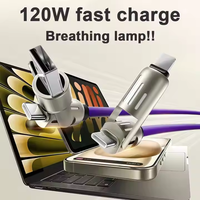 Indicador de luz de respiración LED Cable de carga de teléfono móvil 4 en 1 Cable de carga rápida de material de silicona suave adecuado para USB