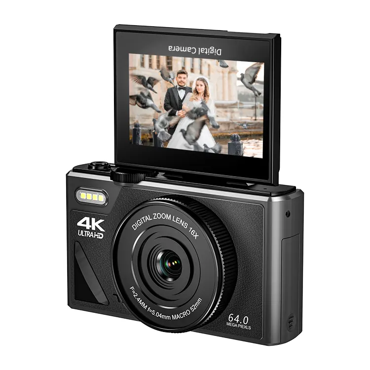 تصميم رائع hd vlog فيديو حقيقي 4k كاميرا رقمية الرجعية صورة خمر مع شاشة قابلة للطي لصور السيلفي