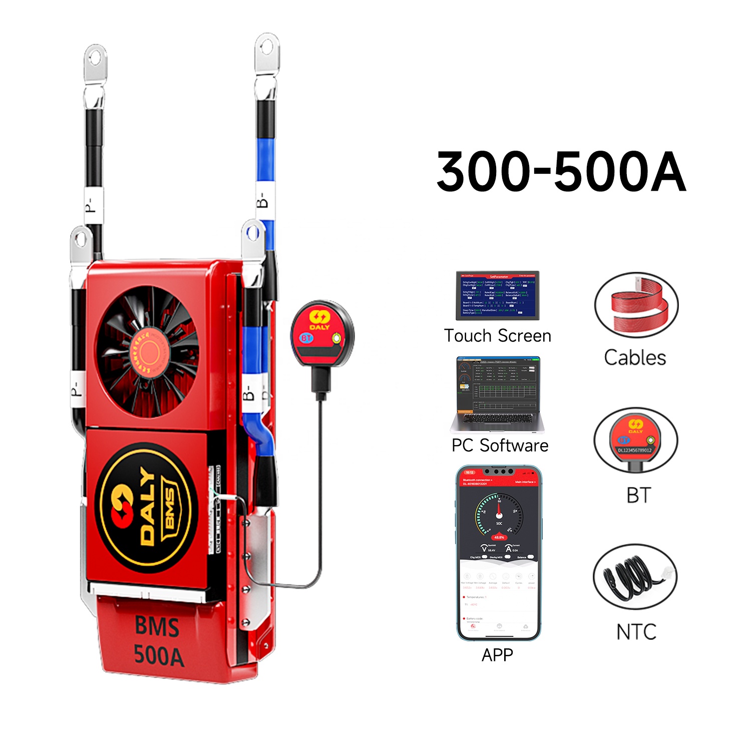 Daly Smart Bms 3S-24S 12V-72V Met Ventilator 48V Lifepo4 15S 16S 300a 400a 500a Voor Elektrische Scooters Batterij Management Systeem Bms