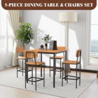 Ensemble de table à manger écologique en bois brun 4 pièces avec 4 chaises, meubles de maison industriels économiseurs d'espace pour appartement, dîner en famille