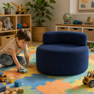 Kids Round Curved Sofa Set White Boucle Fabric Semi-circular <strong>Couch</strong> for Children Living Area - Product Image 2
