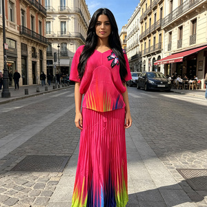 Ensemble jupe longue dégradée et haut plissé imprimé grande taille à manches courtes pour <span class=keywords><strong>femme</strong></span>, collection été 2026, style transfrontalier euro-américain - Product Image 2