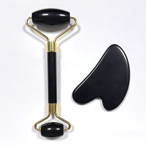Herramientas de masaje facial de alta calidad, gran venta, juego de Guasha facial de jade y obsidiana negra - Product Image 5