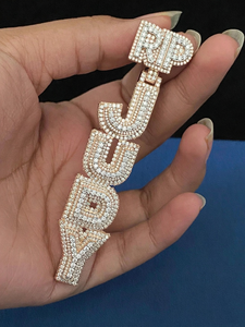 Pendentif lettre entièrement glacé personnalisé pour hommes rond et baguette Moissanite Trendy Initial Letter Rapper's Hip Hop Jewelry - Product Image 2