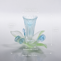 Ensemble tasse et soucoupe en cristal Liuli fait main 25ml, motif orchidée dégradé bleu, vaisselle de luxe, cadeau artistique OEM
