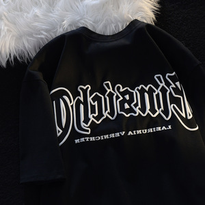 T-shirt da uomo in bianco dei pesi massimi nera alta qualità con grafica squadrata oversize T-shirt ricamate personalizzate per gli uomini - Product Image 6