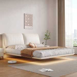 Lits rembourrés crème flottants King Size Chambre à coucher moderne en cuir Ses Plate-forme <span class=keywords><strong>de</strong></span> literie Rangement Ensemble <span class=keywords><strong>de</strong></span> <span class=keywords><strong>lit</strong></span> en cuir <span class=keywords><strong>avec</strong></span> table <span class=keywords><strong>de</strong></span> <span class=keywords><strong>chevet</strong></span> - Product Image 4