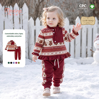 Ensemble 2 pièces pour petites filles, chemisier à volants respirant avec imprimé ours Fair Isle et nœud, pantalon de jogging à cordon de serrage, automne-hiver