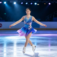 Robe de performance pour filles et enfants, à manches longues, en maille dégradé bleu-violet, avec applique de strass et dos nœud, col en V, pour patinage artistique