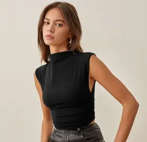 Elegant Summer Crop Fitted Top With Light Ruching On The Sides And A High Camisoles tank top Crop Sleeveless Vest T Shirt