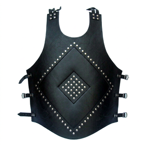 Cuirasse médiévale en cuir, armure musculaire, gilet grec, ceinture, plastron pour reconstitution historique, cosplay, jeu de rôle, costume, finition noire polie - Product Image 1