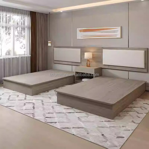 3 Star Hotel Bedroom Furniture <b>Sets</b> Wooden Twin <b>Single</b> <b>Bed</b> Frame With Headboard Nightstands TV Console & Wardrobe For Sale - Product Image 2