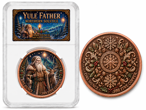 Moneda Redonda de Cobre de 1oz al por Mayor, Souvenir con Impresión UV de la Canción Navideña Yule Minstrel, Corona de Ajenjo y Lazo Rojo - Product Image 1