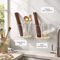 Boîte de rangement murale en plastique durable pour baguettes, support de vaisselle de cuisine, conteneur de drainage portable pour la maison