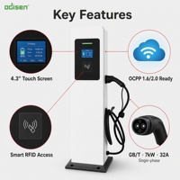 Nouvelle borne de recharge pour véhicules électriques 7 kW GB/T OCPP 1.6J, sur pied, à une seule prise, avec écran LCD, Ethernet, IP54, pour parking public