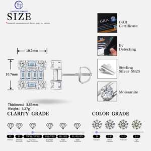 Pendientes de Moissanita de Plata 925 con Incrustaciones de Moissanita Estilo HipHop para Hombre, Aprobados por GRA - ¡Gran Oferta! - Product Image 6