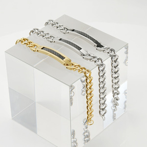 Fashionable 18K Gold Stainless Steel Cuban <b>Chain</b> Bracelet For <b>Men</b> And Women <b>Cross</b> Border European American Style Charcoal Fiber - Product Image 1