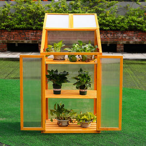 3 Tiers <strong>Mini</strong> Polycarbonate Panels Grow House Hardwood Cold Frame Double Door Mni <strong>Wooden</strong> <strong>Greenhouse</strong> with 3 Slated Shelves - Product Image 5