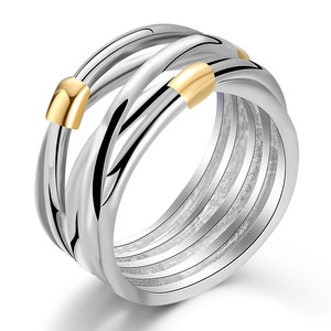 Geometric Stainless Steel <b>Ring</b> 10Mm Two Tone Fashion Jewelry For Women Gift - Product Image 5