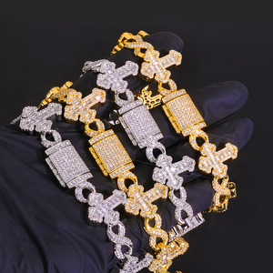 NUOYA Fine Jewelry 15MM Iced Out Chain Gold Plated Flip Lock Cross 8 Character <strong>Infinity</strong> Charm Bling CZ <strong>Bracelet</strong> - Product Image 5