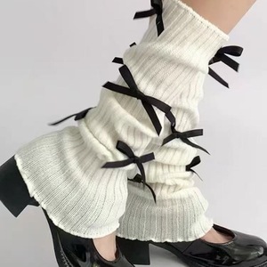 Calentadores de piernas blancos con lazo, calcetines tejidos hasta la pantorrilla para mujer, estilo elegante térmico para otoño e invierno - Product Image 1