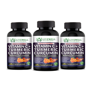 Livewell Nutrition Vitamine C Curcuma Curcumine Biopérine 180 Comprimés Lot de Trois Soutien Immunitaire - Product Image 2