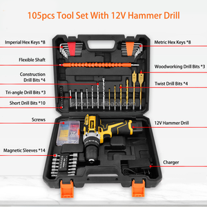 105 Stück Haushalts-Werkzeugkasten-Set <span class=keywords><strong>12V</strong></span> Akku-Akku-Akku Li-Ionen-Batterie-Hammer bohrer Home Combination Handwerkzeug-Set - Product Image 2
