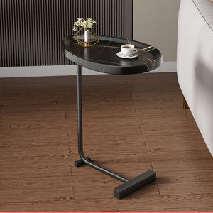 Table d'appoint design industriel en marbre et bois massif, table basse mobile avec cadre en métal, facile à assembler, table d'appoint pour canapé - Product Image 5