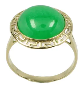 Made In China 14k Pure Gold Round Green Jade Jadeite Ring Jewelry