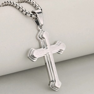 Collier pendentif croix 3D superposée en acier inoxydable, gravé avec la Prière du Seigneur, bijou religieux chrétien unisexe, cadeau pour le quotidien - Product Image 5
