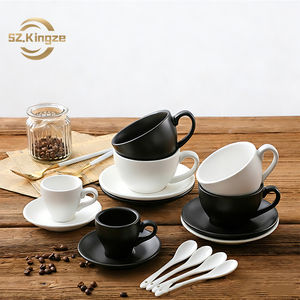 Kingze Regali Personalizzati Nuovi Arrivi Set di Tazze da Caffè Espresso Stile Europeo Tazze in Ceramica Opaca con Piattino - Product Image 1