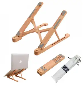 Foldable Wood Laptop Riser Adjustable Portable Wooden Notebook Holder Laptop Stand