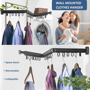 High Quality Foldable Clothes Hangers <b>Wall</b> Mounted Expandable Laundry Clothes Drying <b>Rack</b> Space Saver Clothes <b>Rack</b> for Balcony - Product Image 2