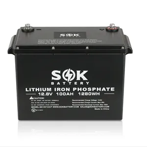 SOK 12V 100Ah(Plastic Case) Marine-Grade LiFePO4 Deep long Cycle Battery with Built-in 100A BMS 7000+ Cycles inverter