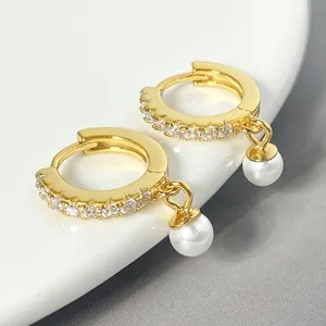 foxi jewelry wholesale Lovely 18k Gold plated pearl Earrings with cz Pearl Elegant Fine Jewelry Hoop Design for Women Gift