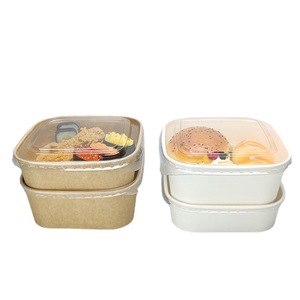 2024 Biodegradable Kraft Bento Box Papel Cuadrado Ensaladera Cuencos Con Tapa De Papel Plástico - Product Image 1