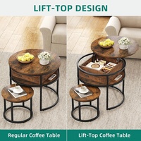 Table gigogne ronde pour salon, table basse relevable avec rangement caché