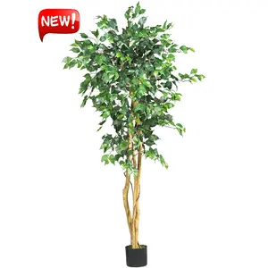 Custom Green 5 feet Artificial Ficus Tree Plant With Curved Trunk Office Home Indoor Outdoor Decor 5ft Ficus Trees