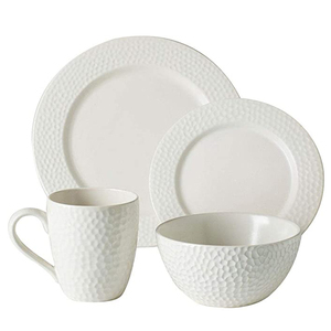 Juego de 4 platos de cocina blancos con diseño en relieve, taza, juego de vajilla de cerámica, <span class=keywords><strong>gres</strong></span>, porcelana, diseño personalizado - Product Image 1