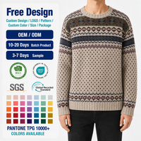 Pull en maille Fair Isle de haute qualité pour homme, col rond, beige, multicolore, géométrique, fabrication OEM ODM