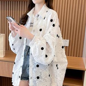 Nueva Camisa de Mujer con Cuello Polo, de Manga Larga, Transpirable, con Estampado de Puntos, Talla Grande, para Verano, Estilo Jacquard - Product Image 6