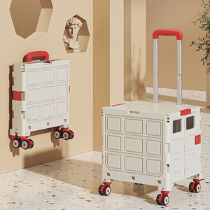 सुपरमार्केट कैंपिंग पोर्टेबल कार चल भंडारण शॉपिंग कार्ट प्लास्टिक फोल्डिंग ट्रॉली कारट्स सार्वभौमिक पहियों के साथ दराज - Product Image 1