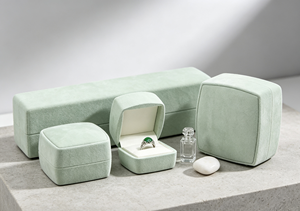 XINYUAN BGE-01 High-End Jewelry Boxes Set Light <b>Green</b> <b>Velvet</b> Fabric Hard Base Rounded Square Design Magnetic Closure Multiple - Product Image 5