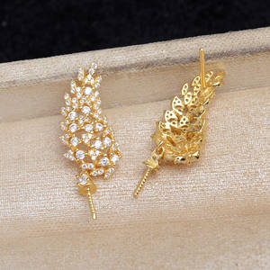 Support de boucles d'oreilles en argent S925 avec zircon vert et pompon, accessoire de bijouterie DIY pour perles, support vide 8-12mm, catégorie - Apprêts de bijouterie, modèle - Product Image 4