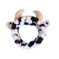 Serre-tête en peluche super mignon pour femme, style coréen, avec nœud papillon 3D et motif vache, populaire sur internet, pour mariage et maquillage