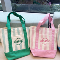 Sac fourre-tout en toile de coton réutilisable à grande capacité avec poche avant, personnalisable avec logo brodé rayé, vente en gros