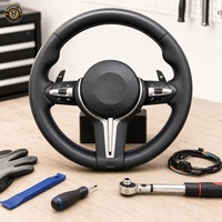 Volant en cuir personnalisé à fond plat style sport pour BMW M4 M5 M6 F10 F15 F30 E90 Noir