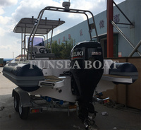 Bateau pneumatique FUNSEA RIB760 de 8 m (26 pieds) en PVC/Hypalon, coque en fibre de verre, bateau de course haute vitesse, bateau de pêche, utilisation par les plongeurs, moteur inclus